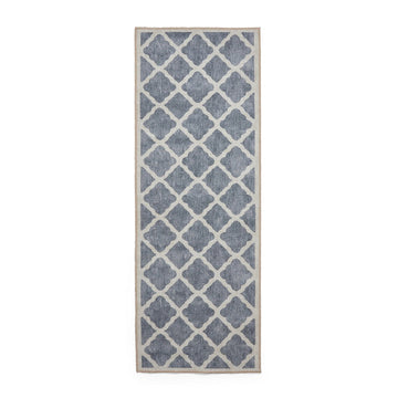 Washable Coral H1063 Modern Distressed Geometric Lattice Textured Recycled Lightweight Printed Polyester Flatweave Grey Runner-Think Rugs-Rug Love - The Most Loved Rug Store